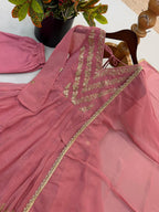 Nooraya Designer Crunchy Silk Anarkali Gown with Embroidery & Sequins Work, Pant and Lace Border Dupatta