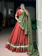 Zarisha Pure Chanderi Zari Butti Navratri Lehenga Choli with Dupatta Set