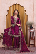 Noor Afsana Designer Fendy Silk Sequins Embroidered Sharara Suit Set with Boring Work and Matching Dupatta