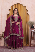 Noor Afsana Designer Fendy Silk Sequins Embroidered Sharara Suit Set with Boring Work and Matching Dupatta