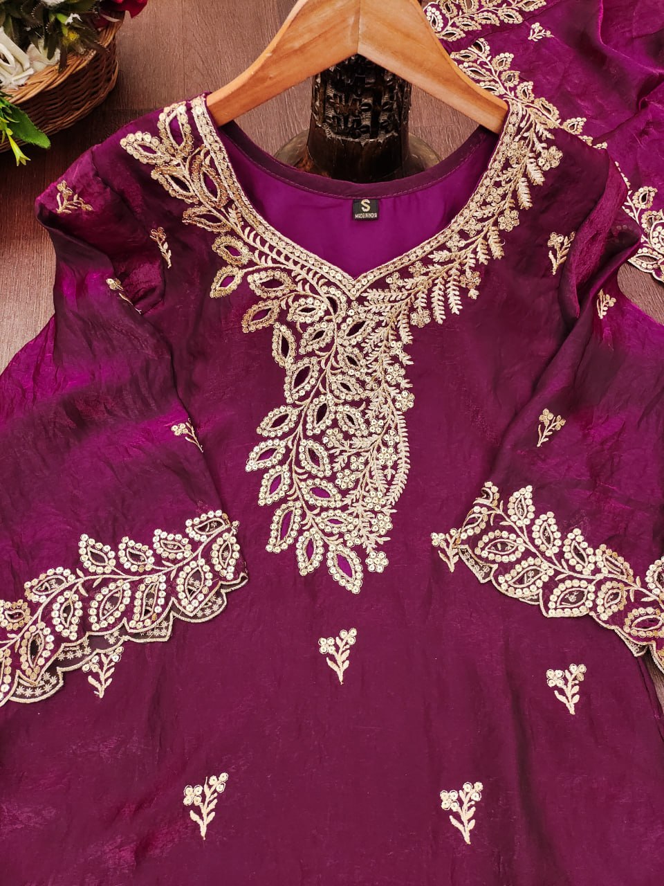 Noor Afsana Designer Fendy Silk Sequins Embroidered Sharara Suit Set with Boring Work and Matching Dupatta