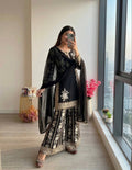 Ruhvika Star Georgette 3mm Sequins Embroidered Kurti with Palazzo & Dupatta Set
