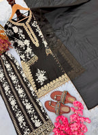 Ruhvika Star Georgette 3mm Sequins Embroidered Kurti with Palazzo & Dupatta Set