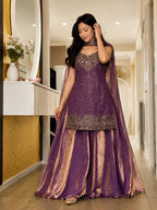 Ishanvi Pure Frendy Silk Handwork Embroidered Kurti sharara with Dupatta Set