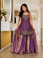 Ishanvi Pure Frendy Silk Handwork Embroidered Kurti sharara with Dupatta Set
