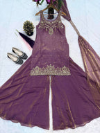 Ishanvi Pure Frendy Silk Handwork Embroidered Kurti sharara with Dupatta Set