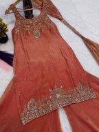 Ishanvi Pure Frendy Silk Handwork Embroidered Kurti sharara with Dupatta Set