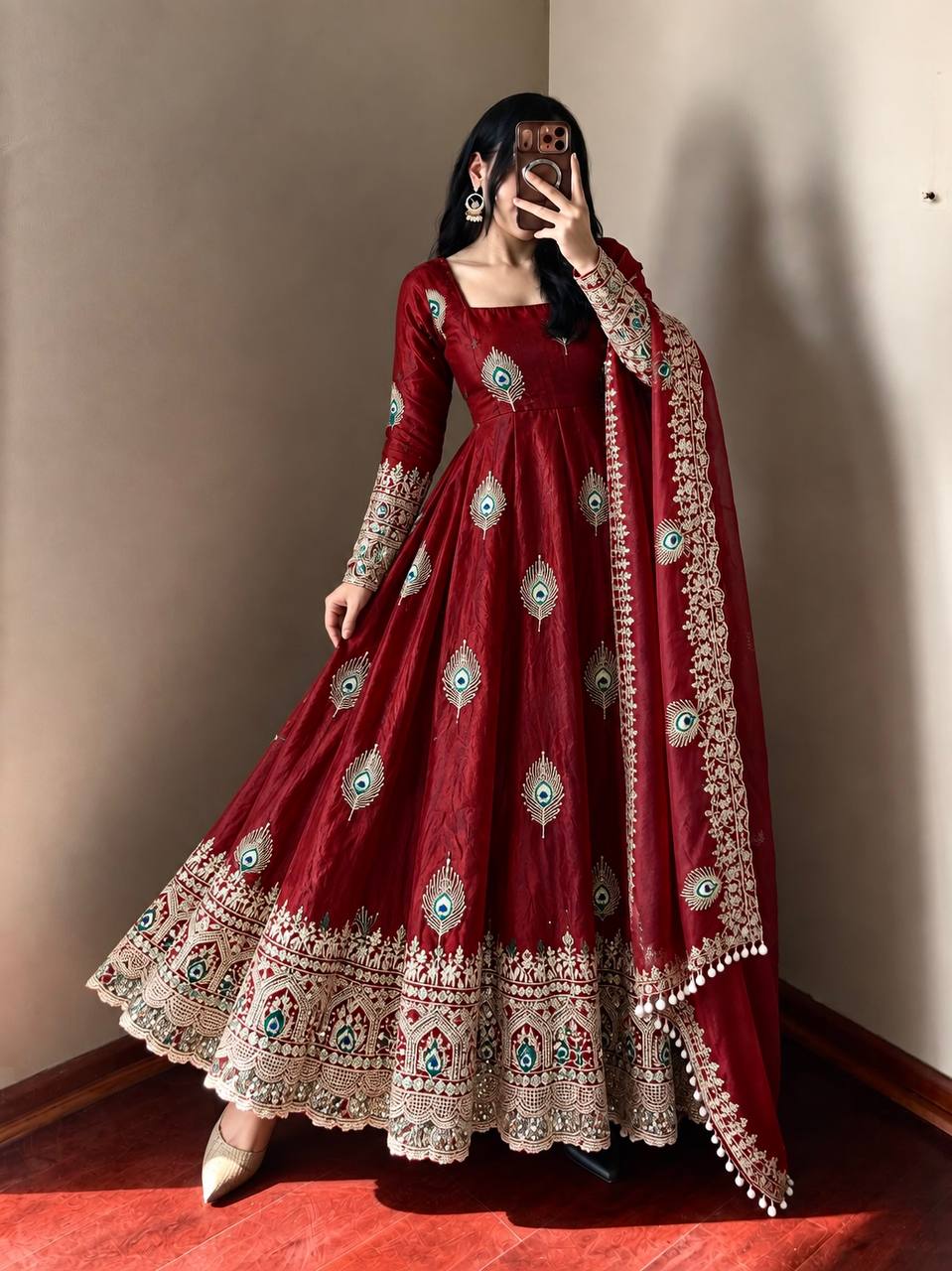 Aaradhya Fendy Silk Sequins Embroidered Mother Daughter Matching Gown Set with Pant & Dupatta