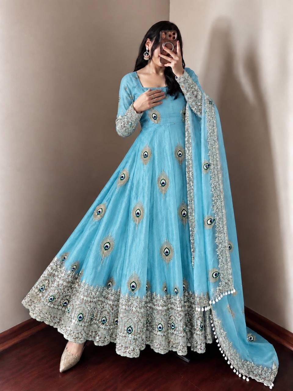 Aaradhya Fendy Silk Sequins Embroidered Mother Daughter Matching Gown Set with Pant & Dupatta