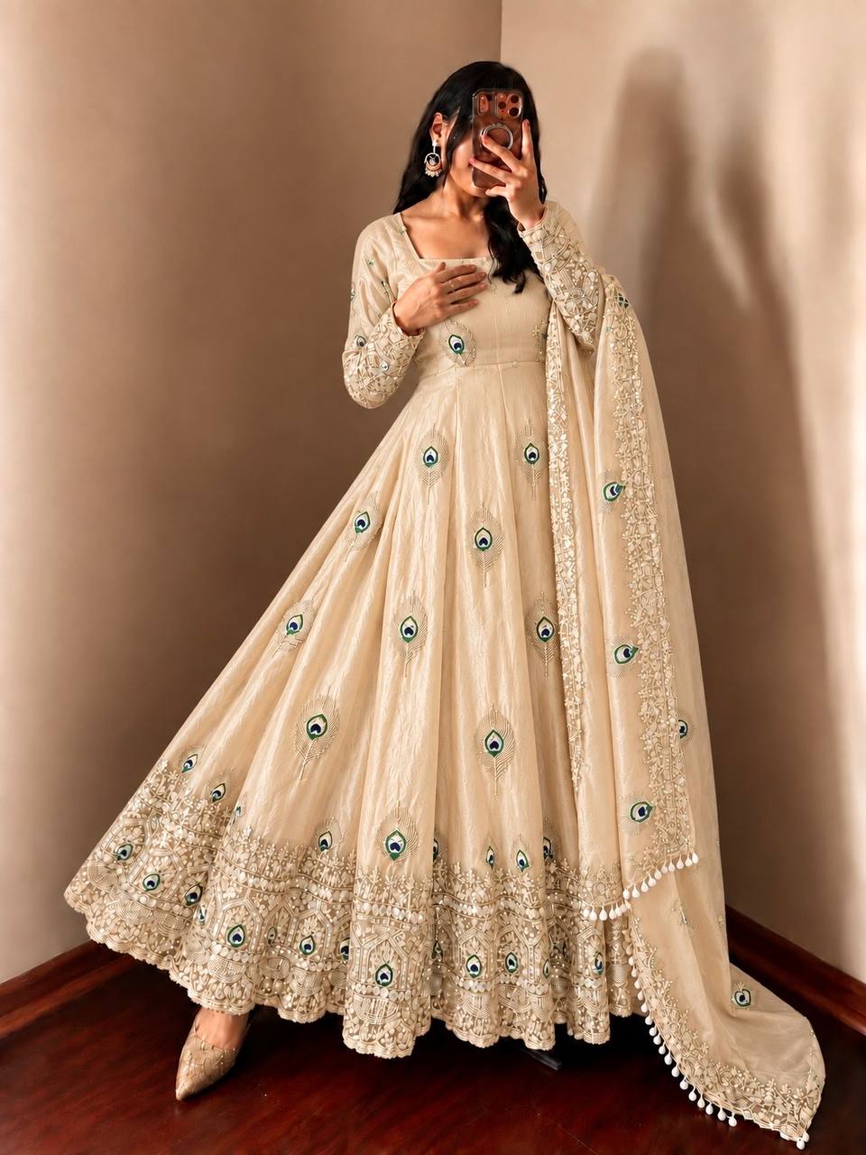 Aaradhya Fendy Silk Sequins Embroidered Mother Daughter Matching Gown Set with Pant & Dupatta