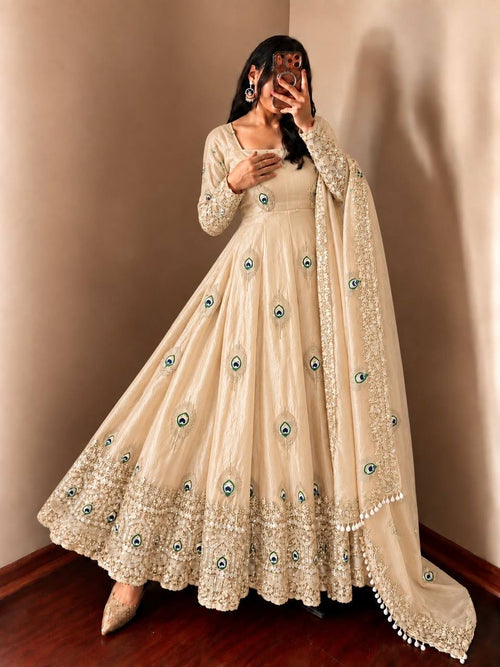 Aaradhya Fendy Silk Sequins Embroidered Mother Daughter Matching Gown Set with Pant & Dupatta