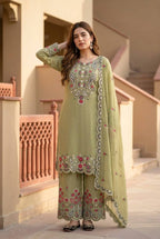 Yashvi Roman Silk Sequins Embroidered Palazzo Suit with Designer Dupatta