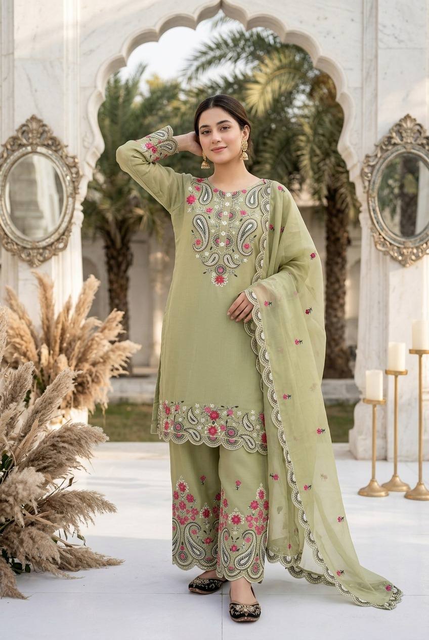 Yashvi Roman Silk Sequins Embroidered Palazzo Suit with Designer Dupatta