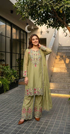 Yashvi Roman Silk Sequins Embroidered Palazzo Suit with Designer Dupatta
