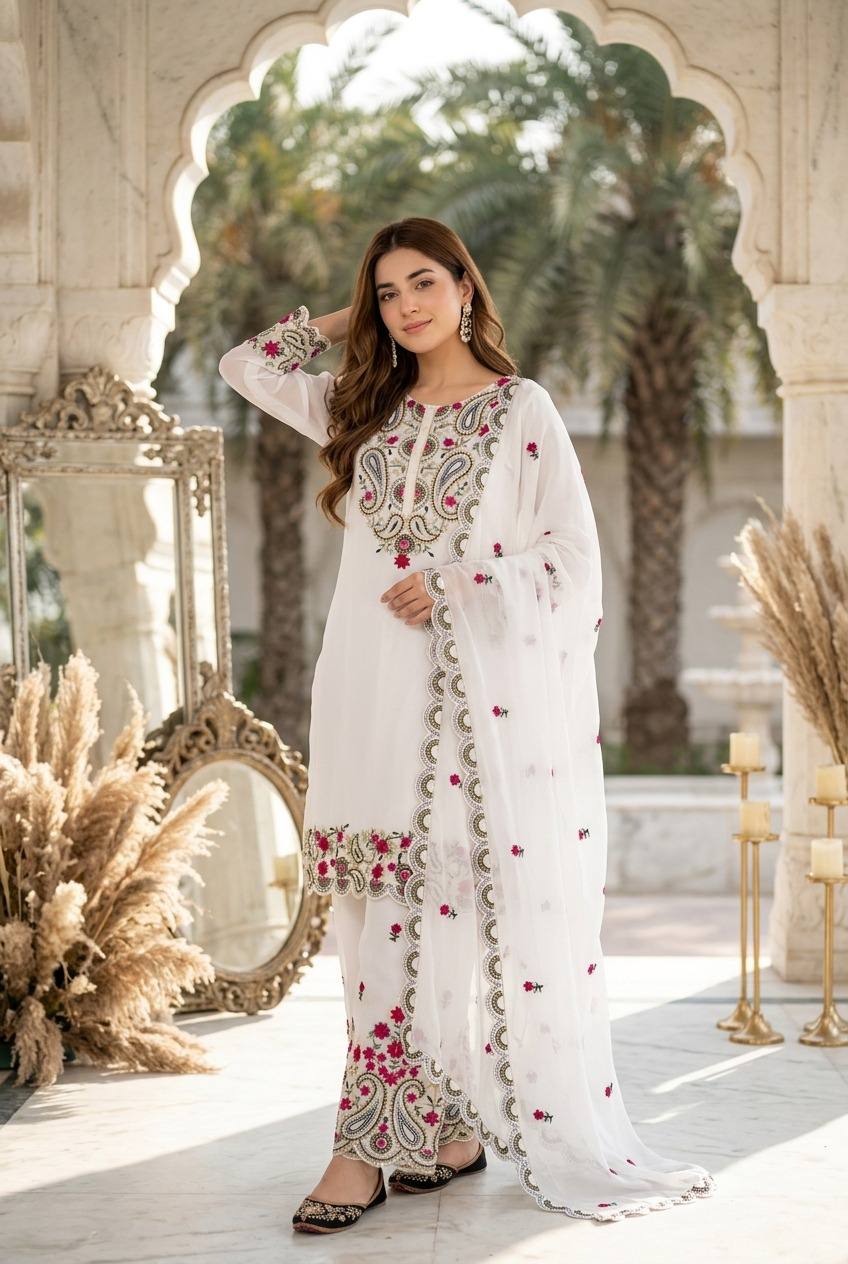 Yashvi Roman Silk Sequins Embroidered Palazzo Suit with Designer Dupatta