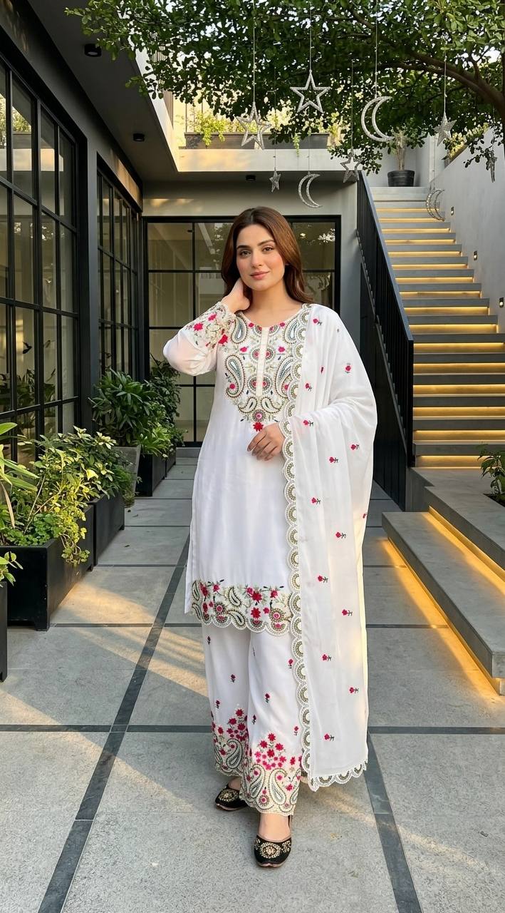 Yashvi Roman Silk Sequins Embroidered Palazzo Suit with Designer Dupatta