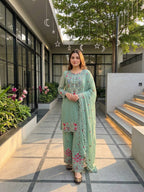 Yashvi Roman Silk Sequins Embroidered Palazzo Suit with Designer Dupatta