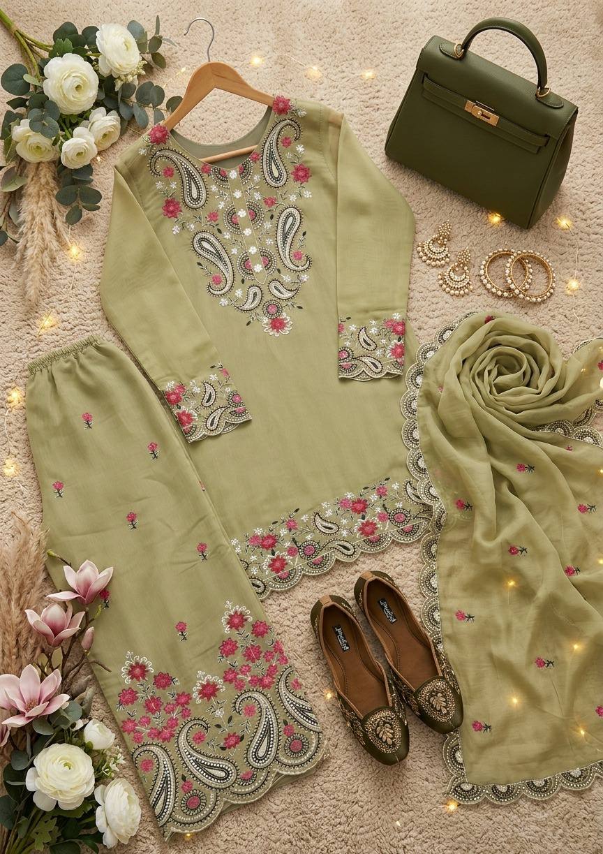 Yashvi Roman Silk Sequins Embroidered Palazzo Suit with Designer Dupatta
