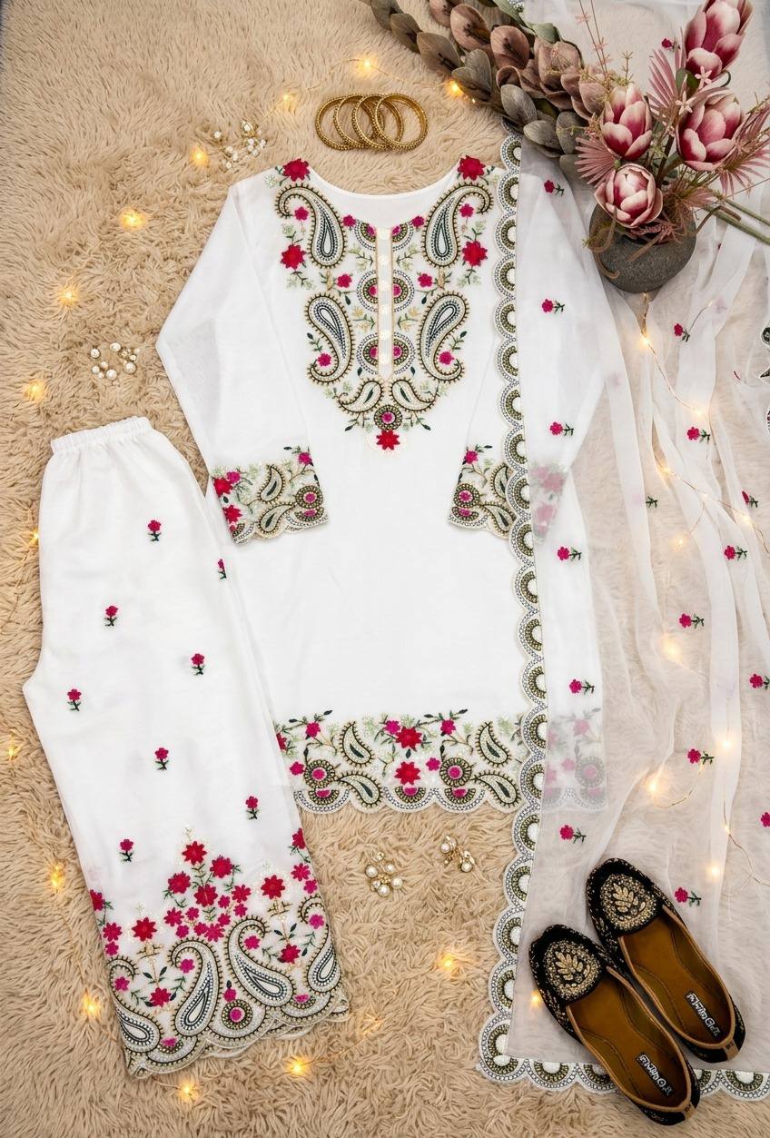 Yashvi Roman Silk Sequins Embroidered Palazzo Suit with Designer Dupatta