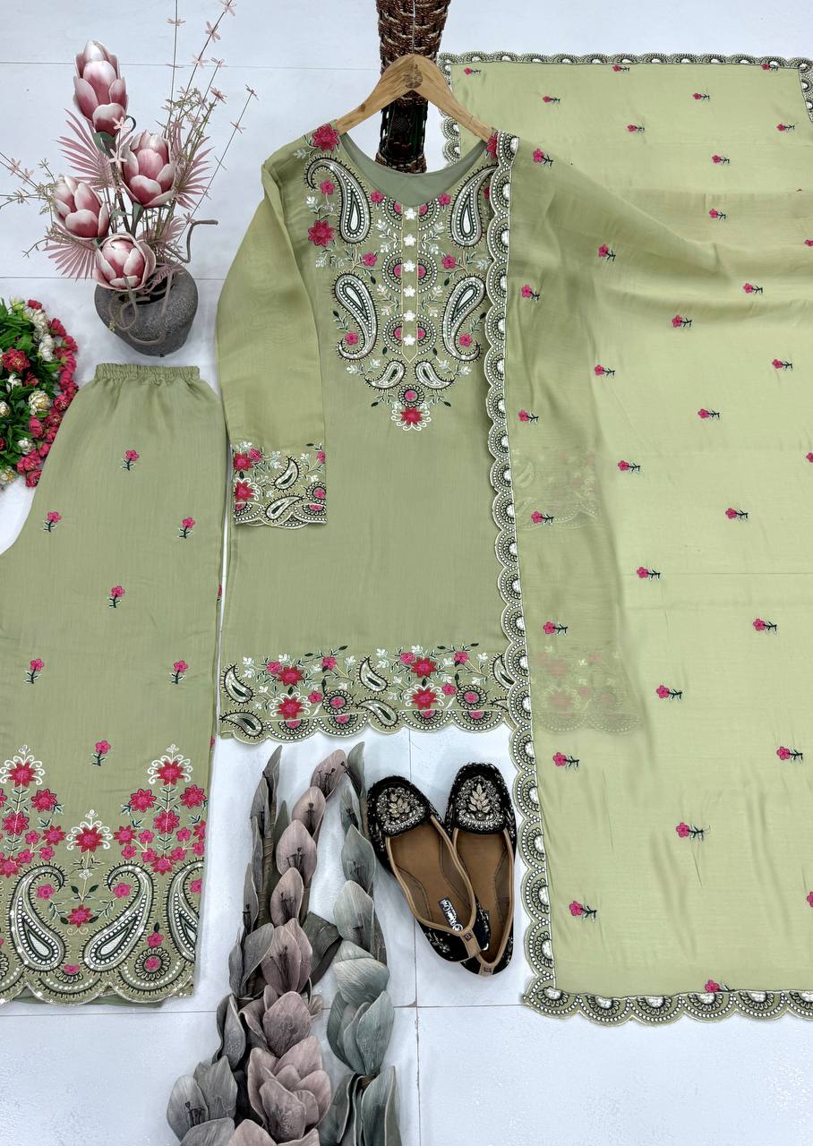 Yashvi Roman Silk Sequins Embroidered Palazzo Suit with Designer Dupatta