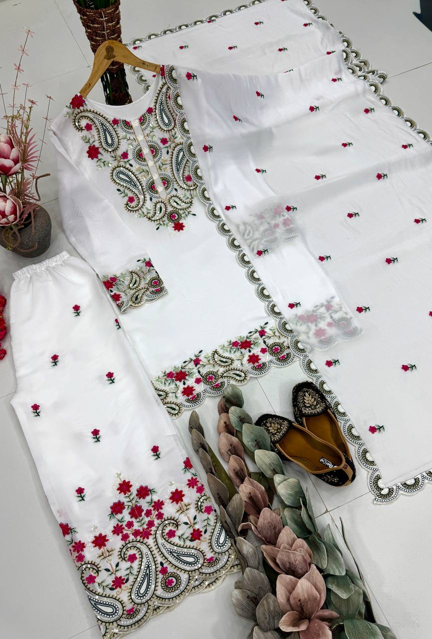 Yashvi Roman Silk Sequins Embroidered Palazzo Suit with Designer Dupatta