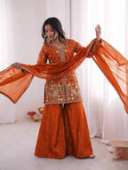 Luxury Fendy Silk Palazzo Set with Readymade Lace Border