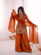 Luxury Fendy Silk Palazzo Set with Readymade Lace Border