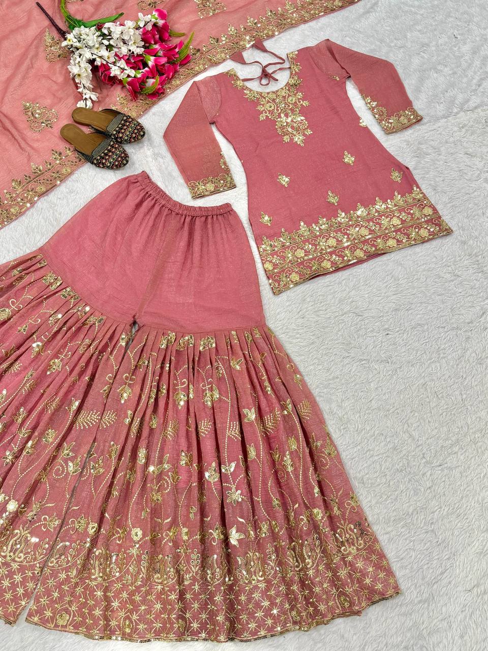 Ruhvika Crunchy Silk 5mm Sequins Embroidered Sharara Suit with Dupatta