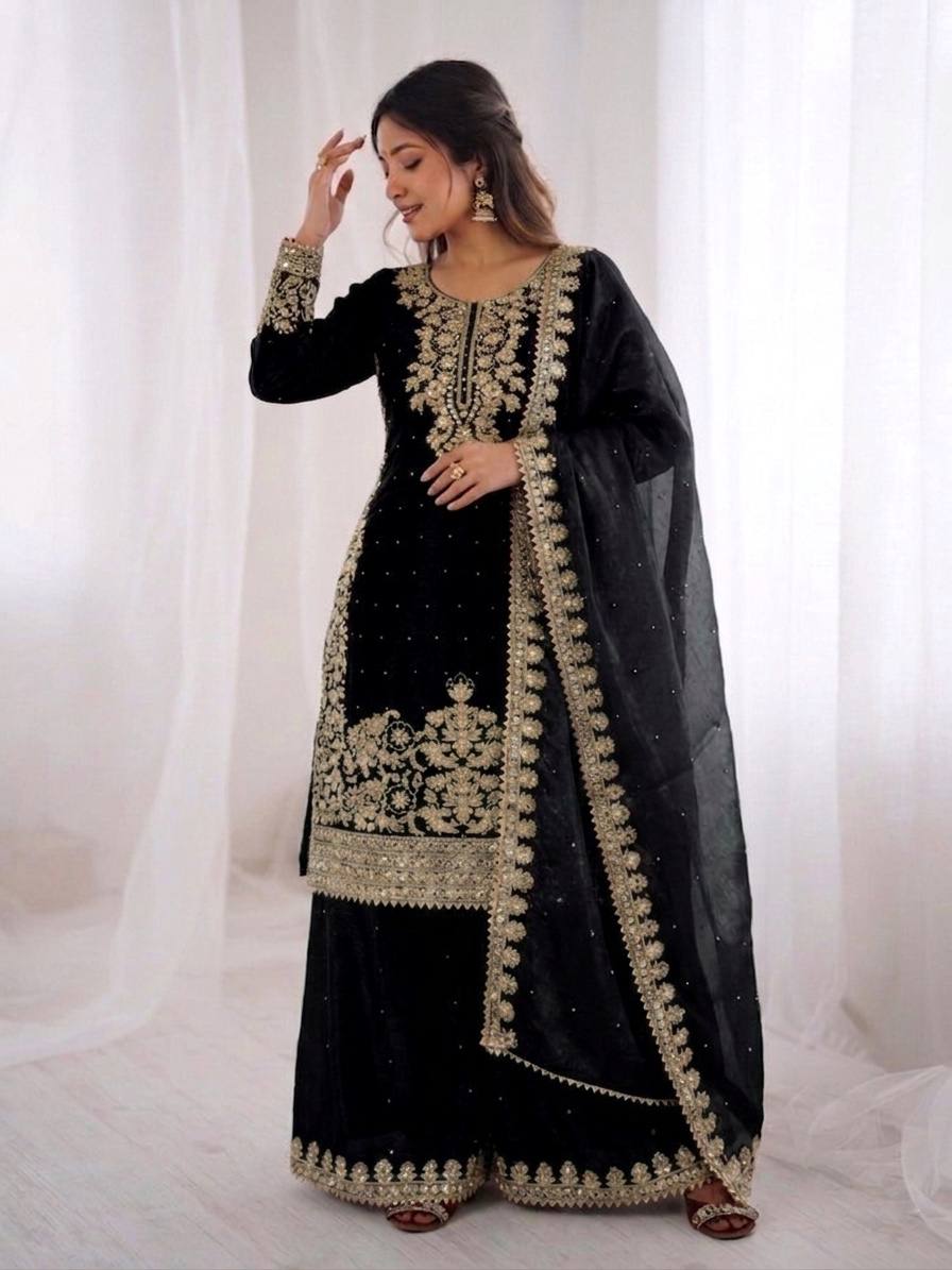 Premium Full Sleeve Palazzo Set with Matching Embroidered Dupatta