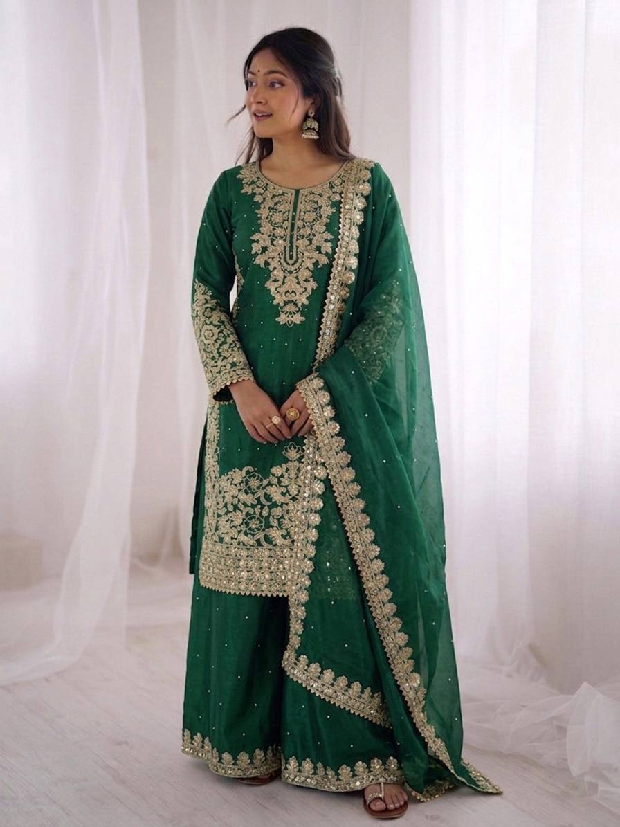 Premium Full Sleeve Palazzo Set with Matching Embroidered Dupatta