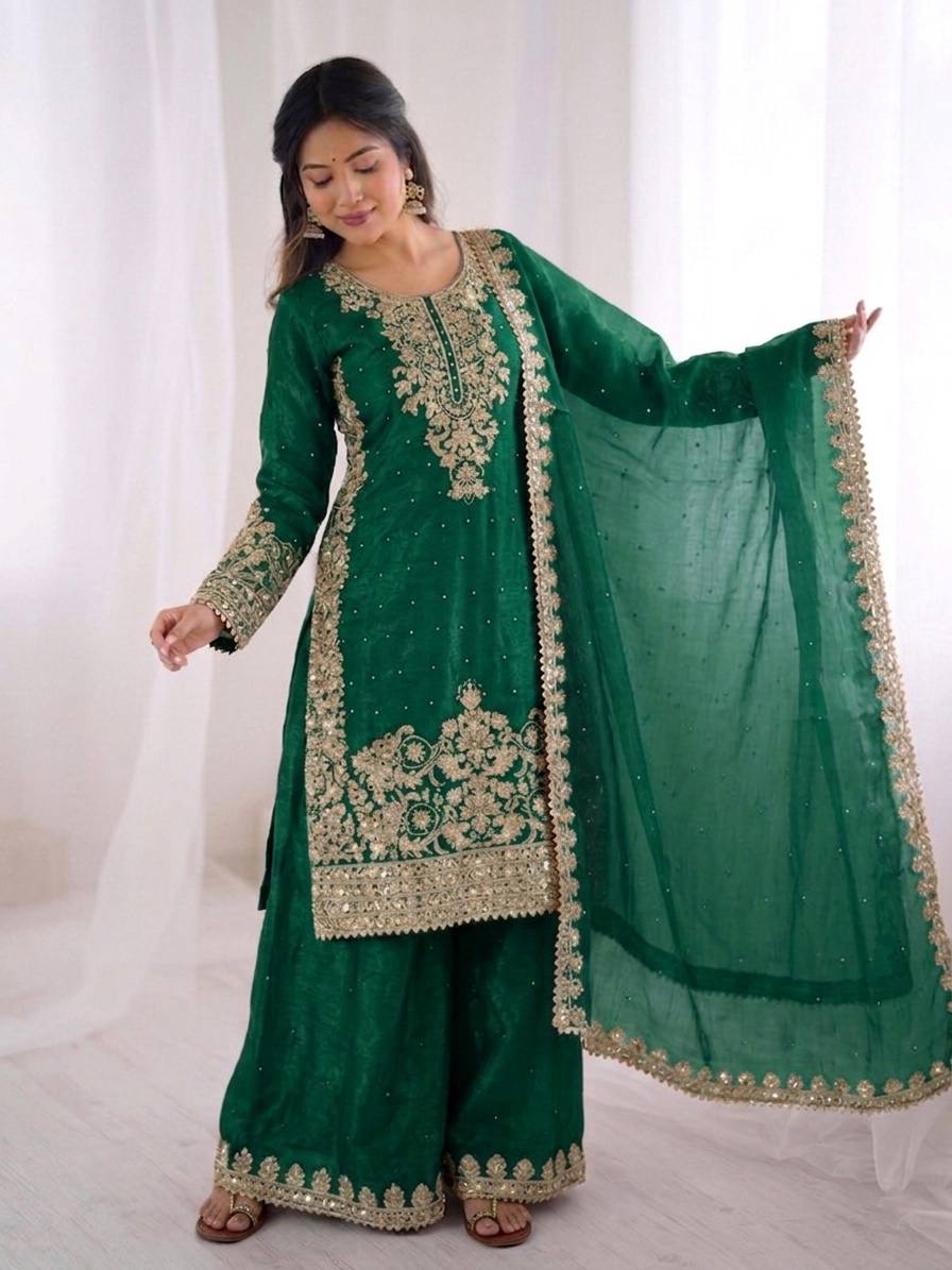 Premium Full Sleeve Palazzo Set with Matching Embroidered Dupatta