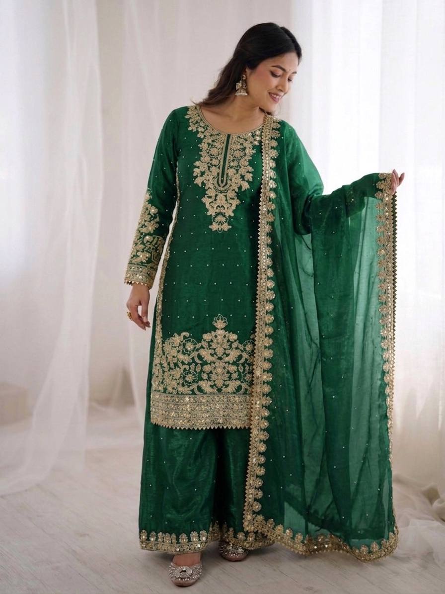 Premium Full Sleeve Palazzo Set with Matching Embroidered Dupatta