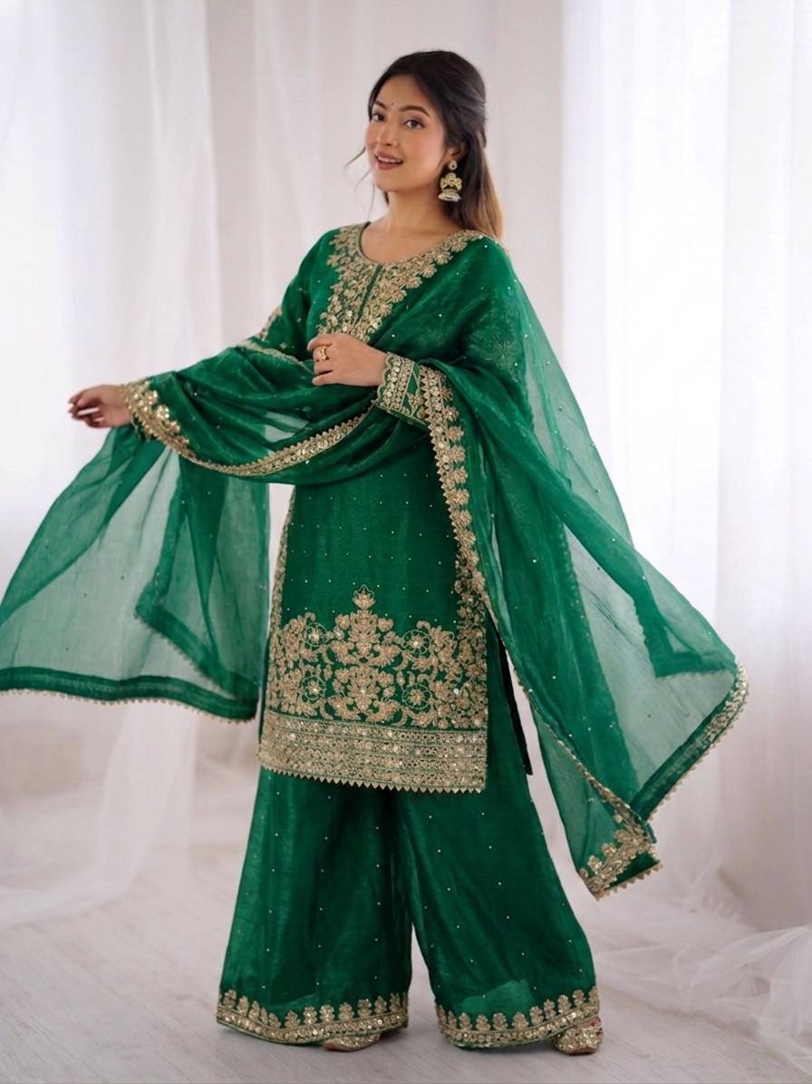 Premium Full Sleeve Palazzo Set with Matching Embroidered Dupatta