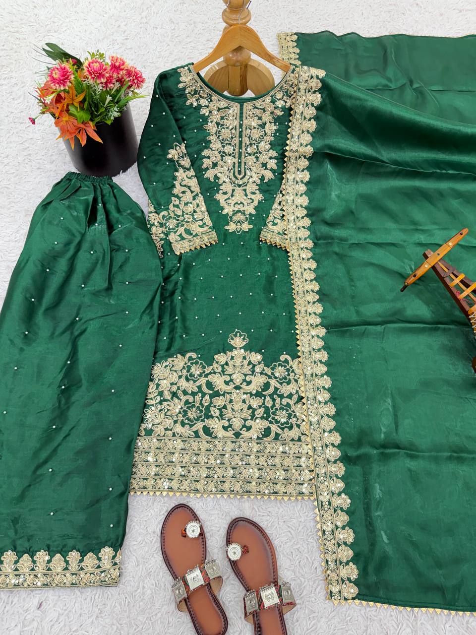 Premium Full Sleeve Palazzo Set with Matching Embroidered Dupatta