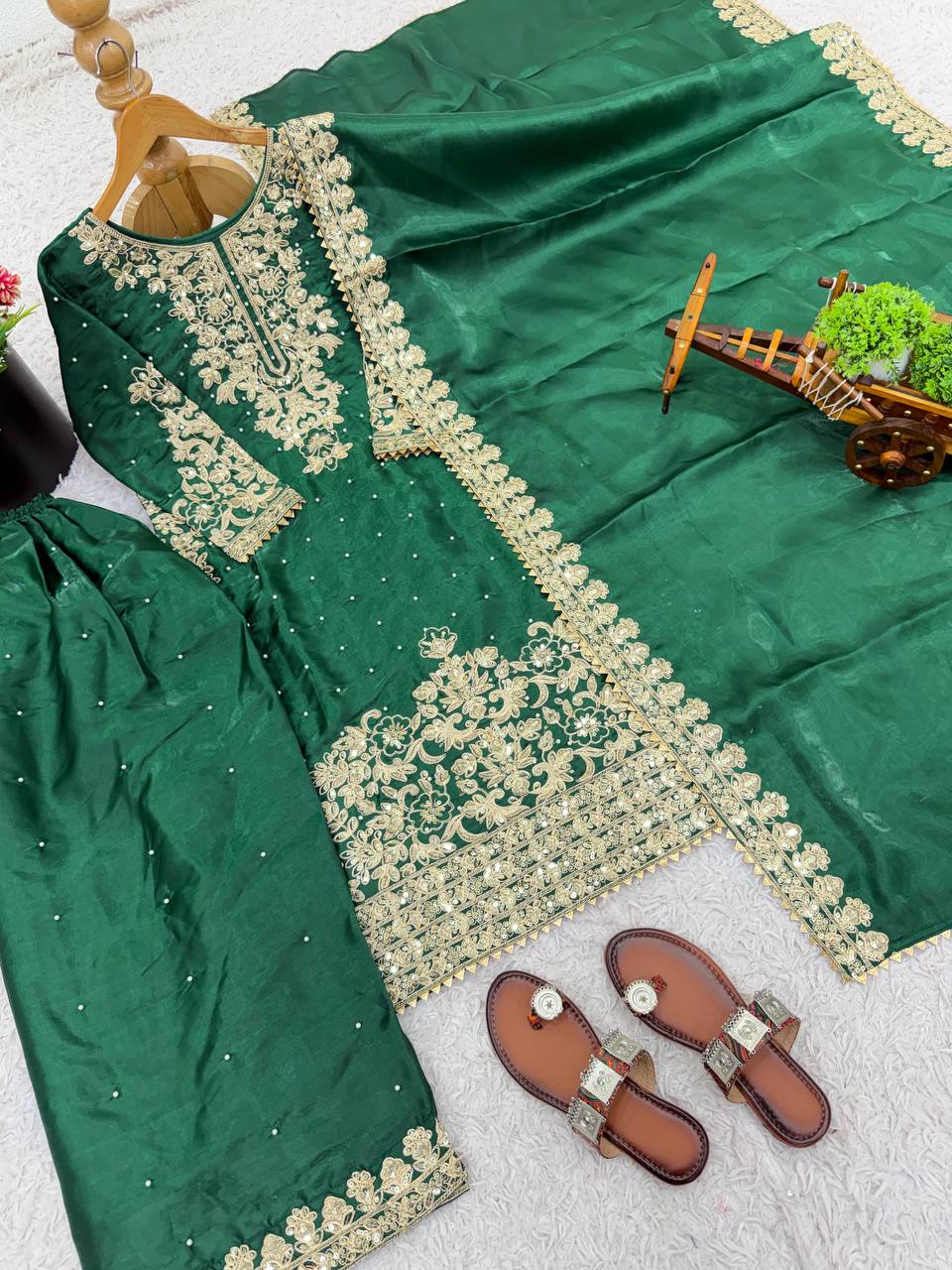 Premium Full Sleeve Palazzo Set with Matching Embroidered Dupatta