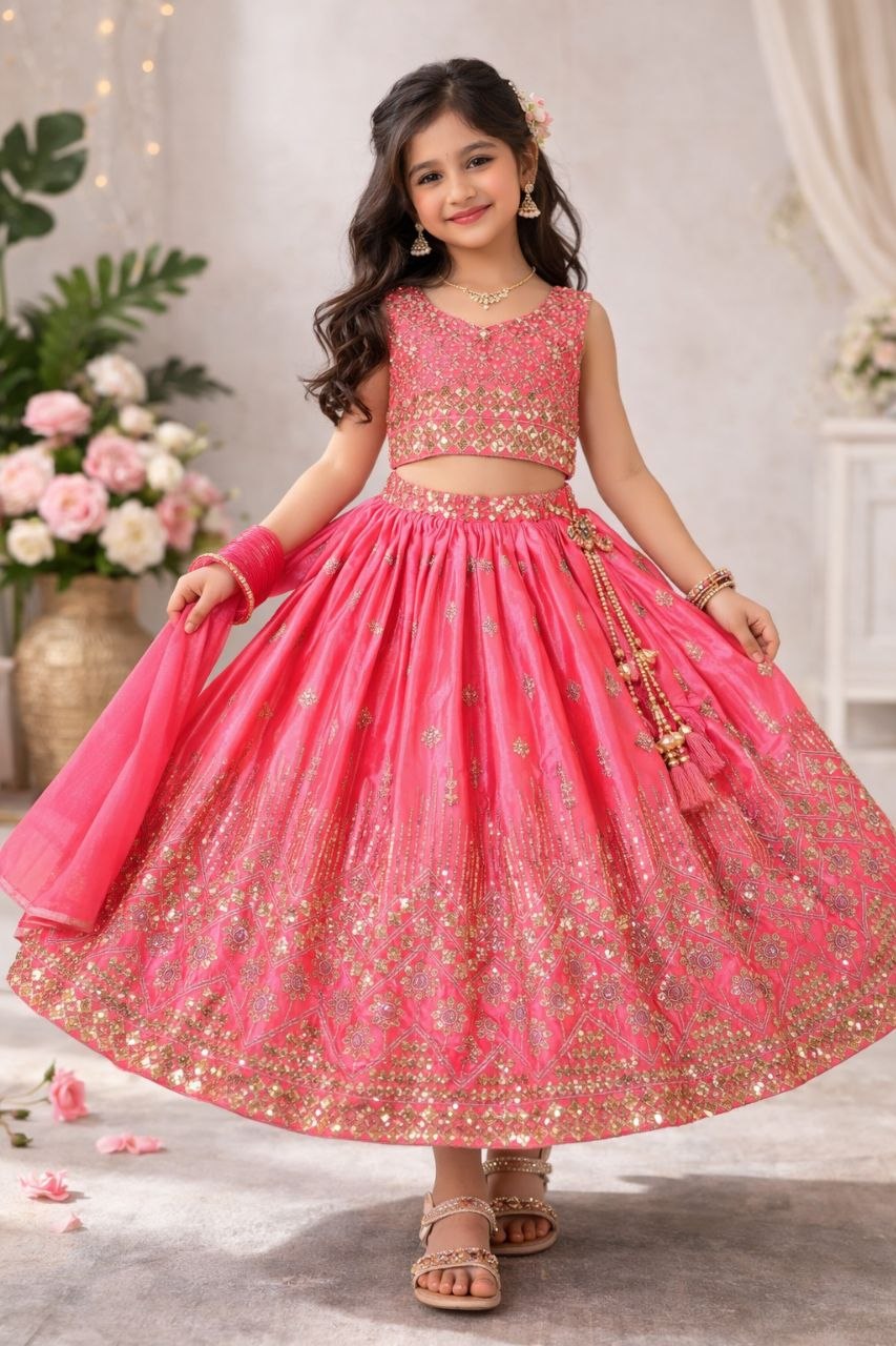 Eshanvi Chinon Silk Sequins Embroidered Lehenga Choli with Dupatta