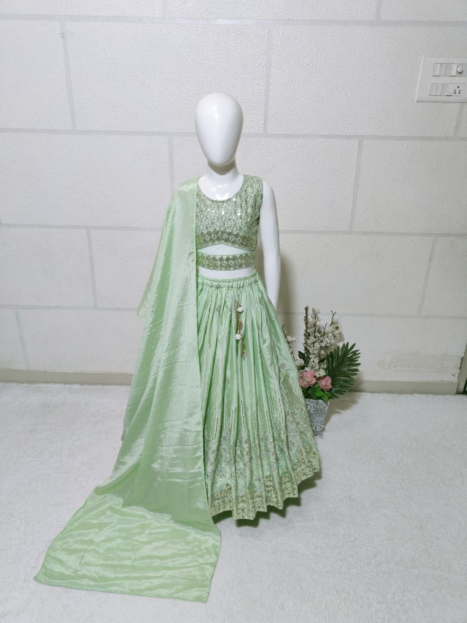 Eshanvi Chinon Silk Sequins Embroidered Lehenga Choli with Dupatta