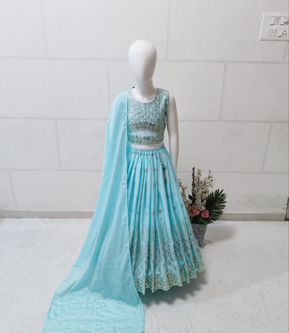 Eshanvi Chinon Silk Sequins Embroidered Lehenga Choli with Dupatta