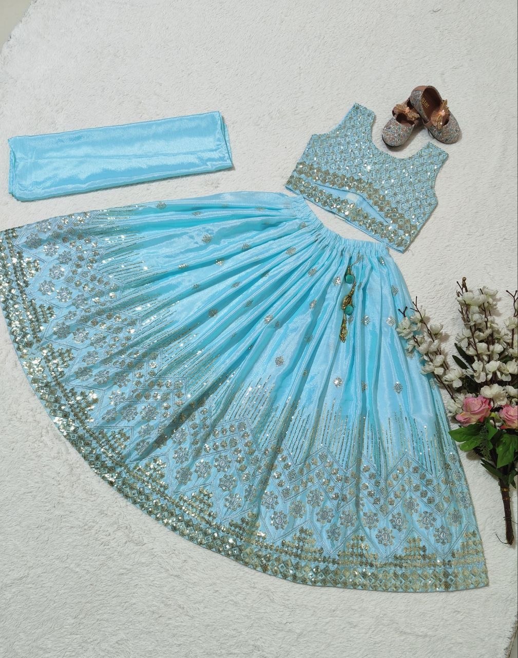 Eshanvi Chinon Silk Sequins Embroidered Lehenga Choli with Dupatta