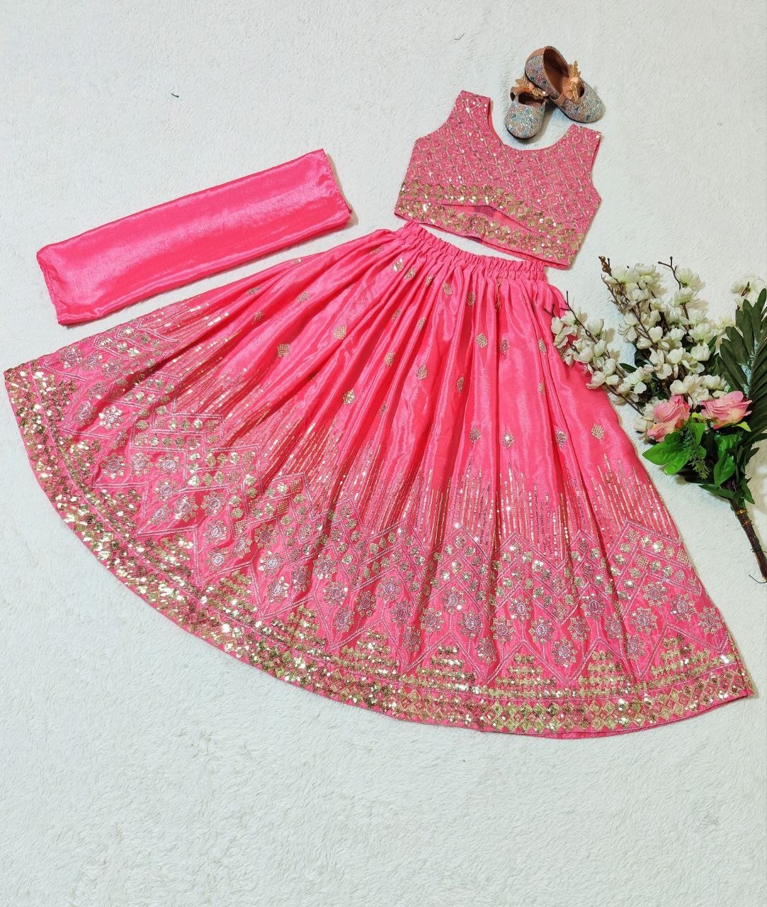 Eshanvi Chinon Silk Sequins Embroidered Lehenga Choli with Dupatta