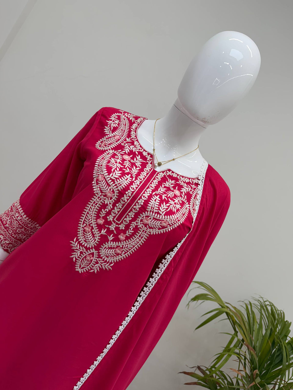 Anaya Silk Farshi Salwar Suit with Embroidered Detailing and Lace Work Dupatta