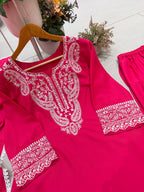 Anaya Silk Farshi Salwar Suit with Embroidered Detailing and Lace Work Dupatta