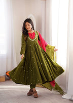 Designer Roman Silk Gown with Real Mirror Embroidery and Dupatta