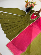 Designer Roman Silk Gown with Real Mirror Embroidery and Dupatta
