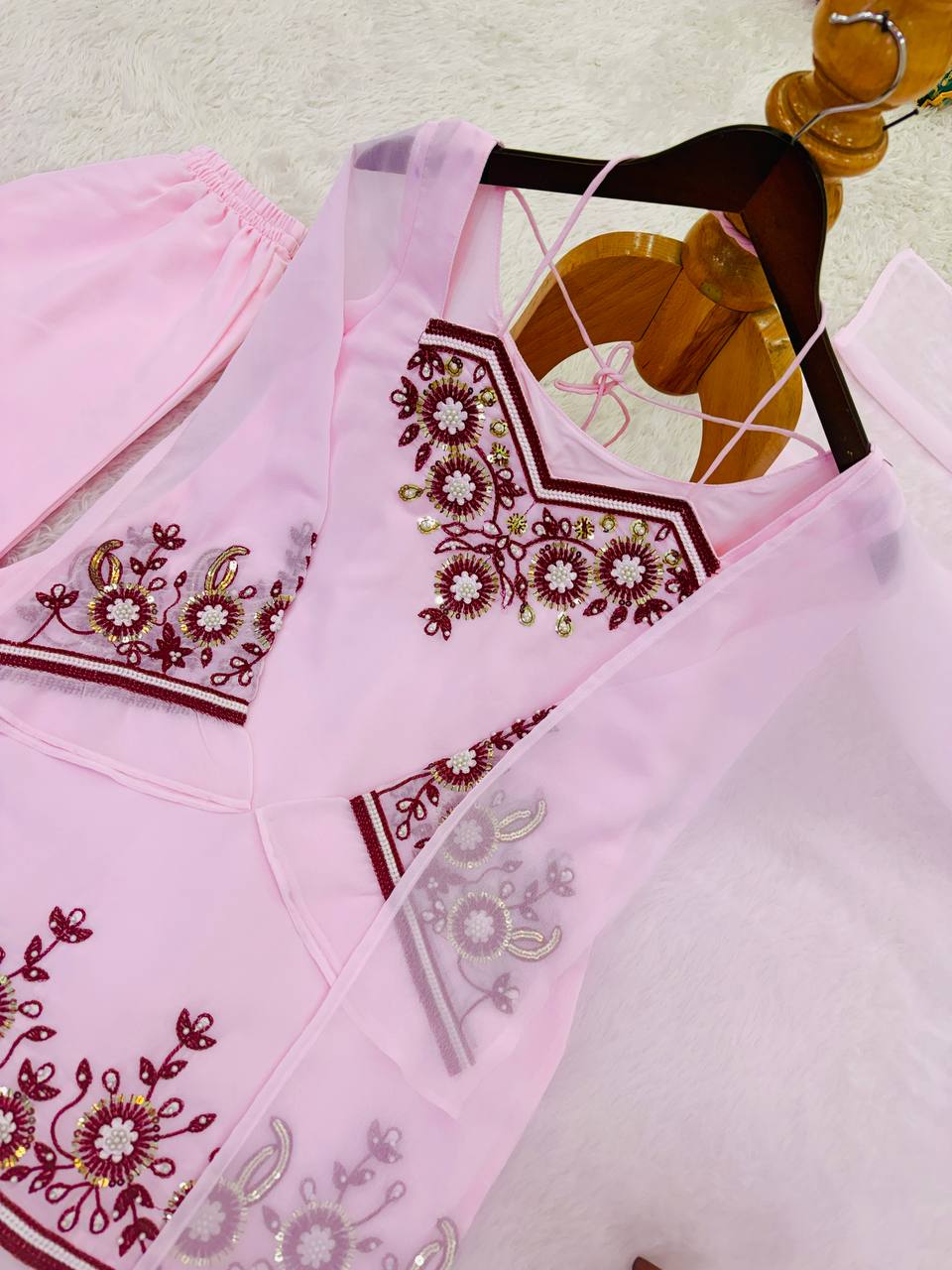 Heavy Faux Georgette Plazzo Set with Embroidery Sequence Work