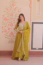 Star Georgette Umbrella Flair Gown with Sequins, Coding & Beads Work