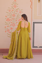 Star Georgette Umbrella Flair Gown with Sequins, Coding & Beads Work