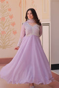 Star Georgette Umbrella Flair Gown with Sequins, Coding & Beads Work