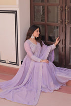 Star Georgette Umbrella Flair Gown with Sequins, Coding & Beads Work