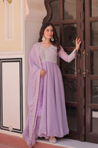 Star Georgette Umbrella Flair Gown with Sequins, Coding & Beads Work